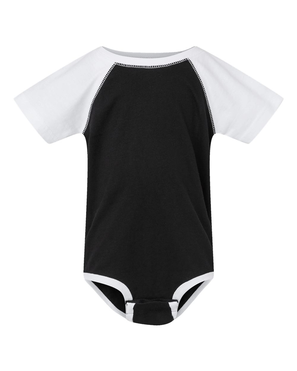 Front View of Black/ White Infant Baseball Fine Jersey Bodysuit - 4430