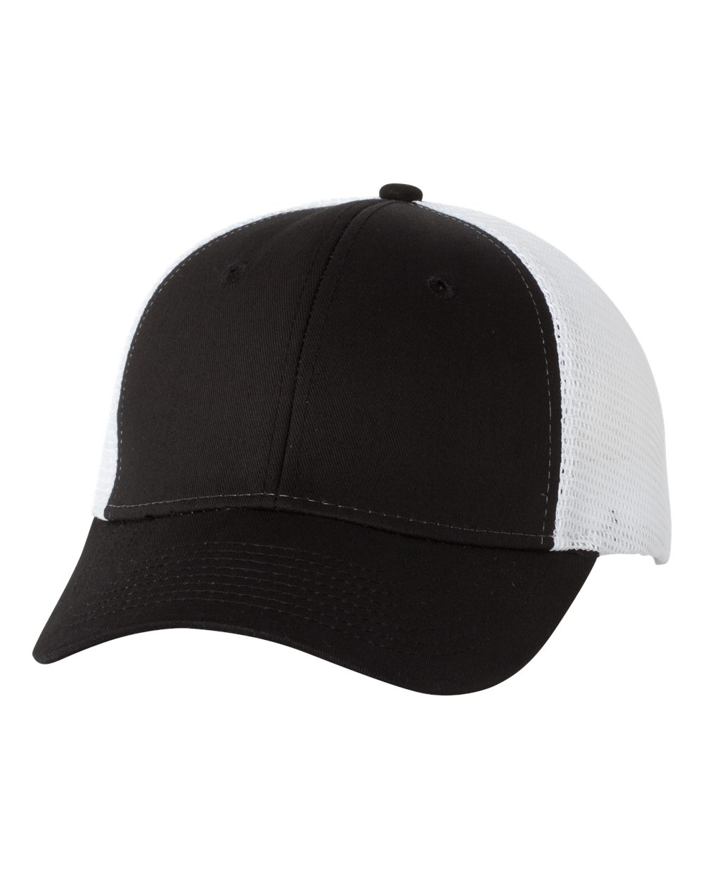 Black/ White Mesh-Back Twill Trucker Cap - VC400
