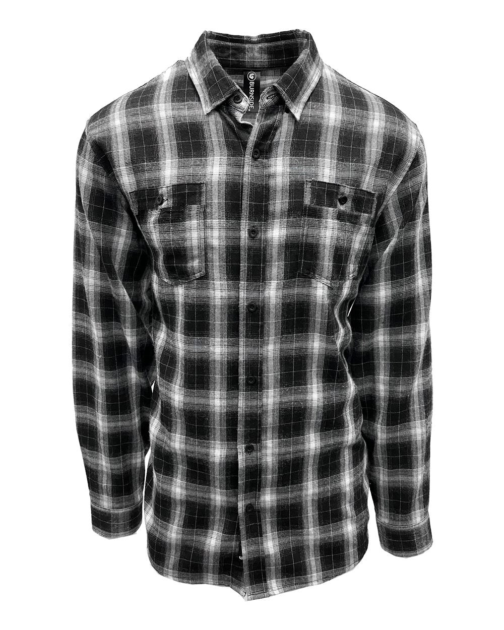 Front View of Black/ White Perfect Flannel Work Shirt - 8220