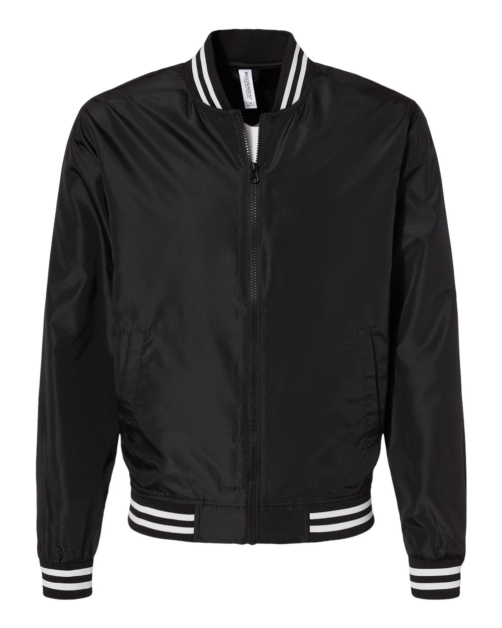 Front View of Black/ White Stripe Lightweight Bomber Jacket - EXP52BMR