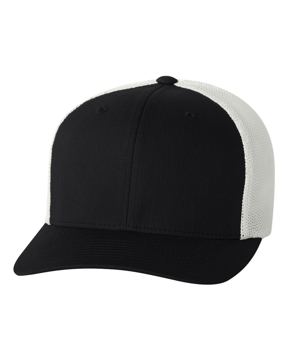 Front View of Black/ White Trucker Cap - 6511