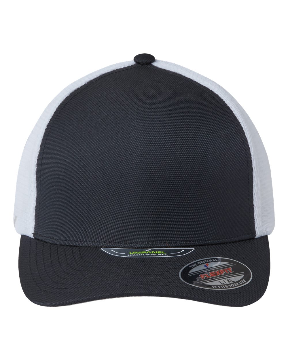 Front View of Black/ White Unipanel™ Trucker Cap - 5511UP