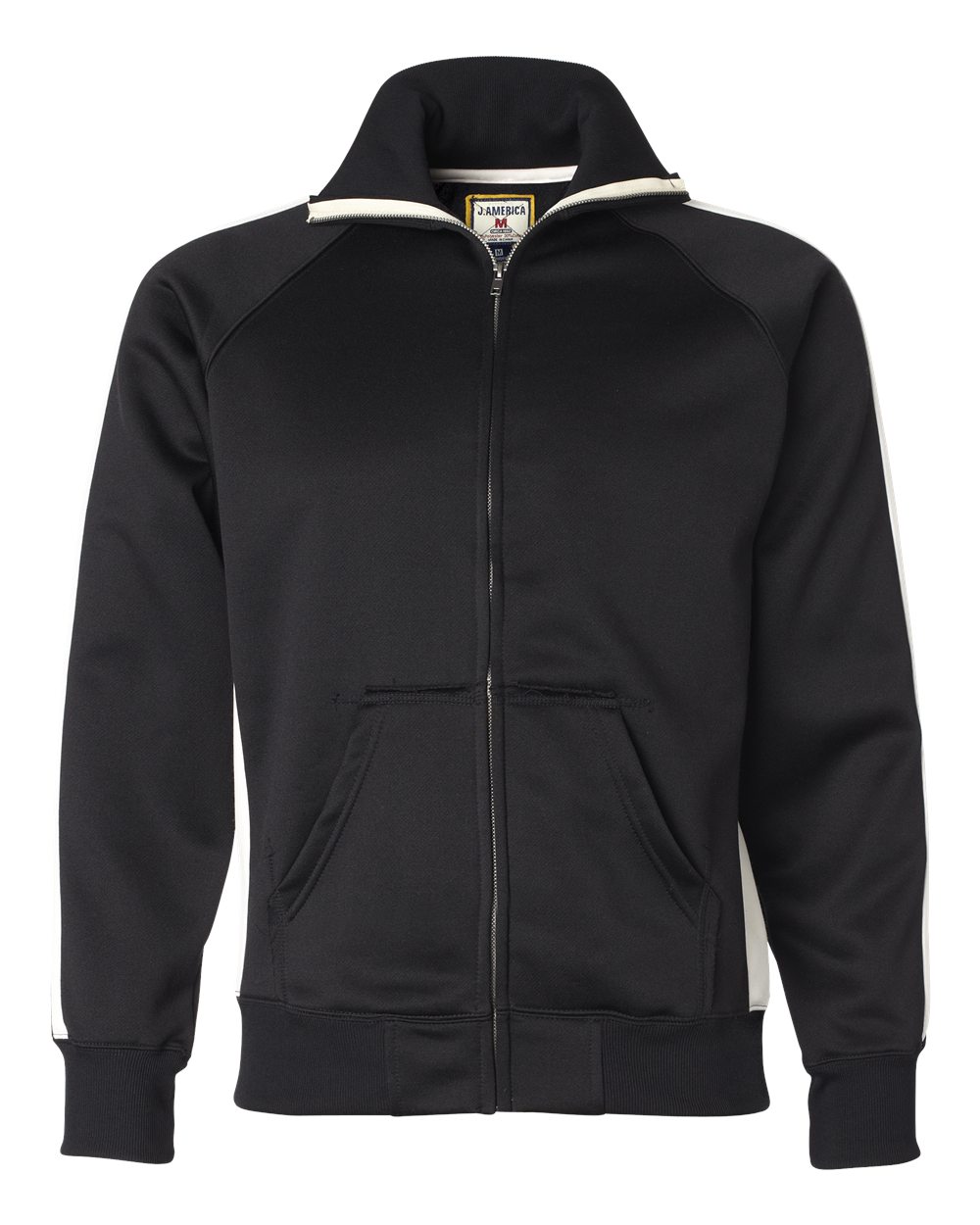Front View of Black/ White Vintage Polyester Fleece Track Jacket - 8858