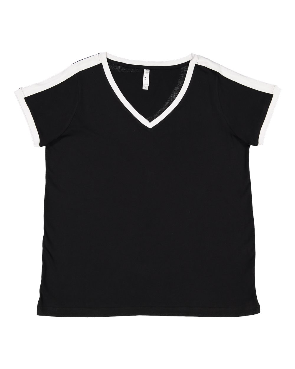 Front View of Black/ White Women's Curvy Retro Ringer Premium Jersey V-Neck Tee - 3832