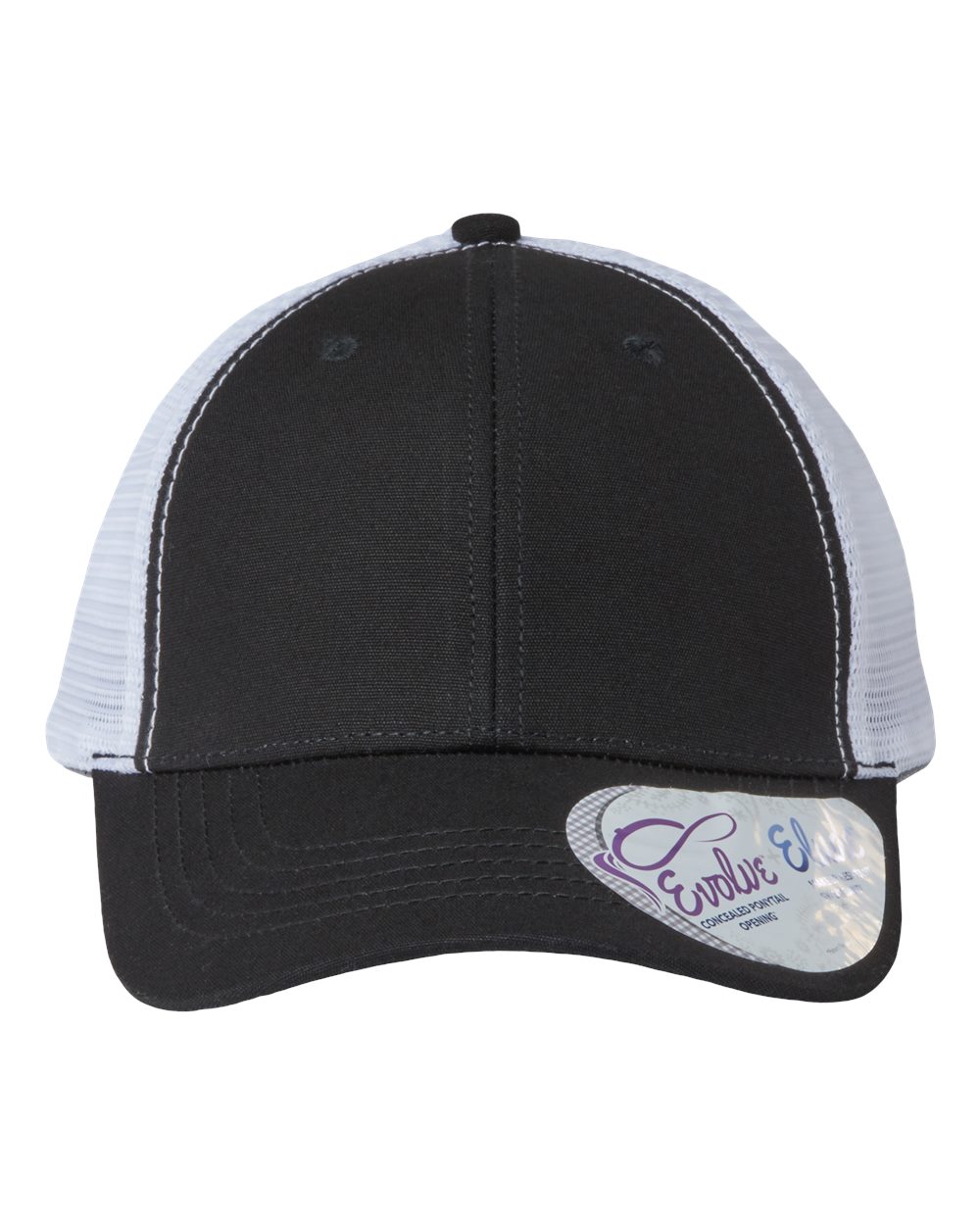 Front View of Black/ White Women's Modern Trucker Cap - CHARLIE