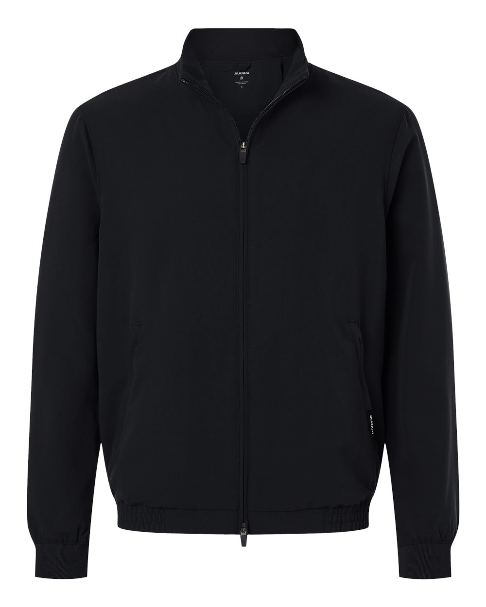 Front View of Black Wolfe Everyday Full-Zip 6-Pocket Scrub Jacket - M60001