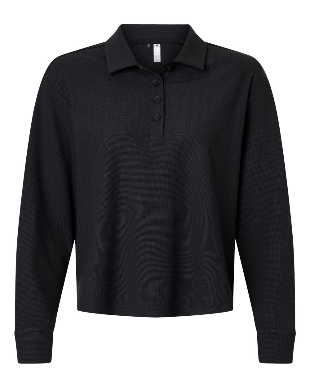Front View of Black Women's Beyond Long Sleeve Loose Polo - A1008