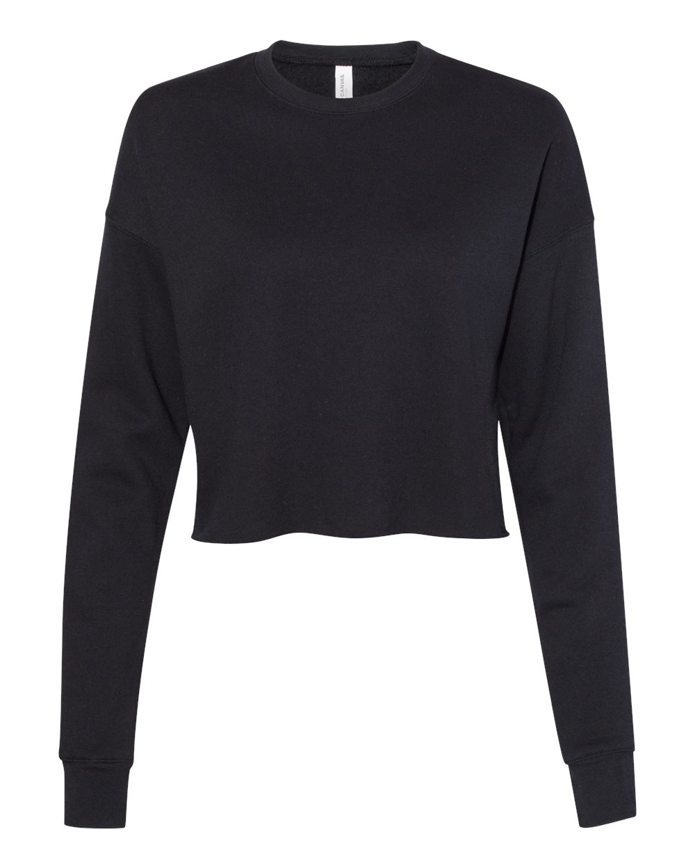 Front View of Black Women's Crop Crew Fleece - 7503