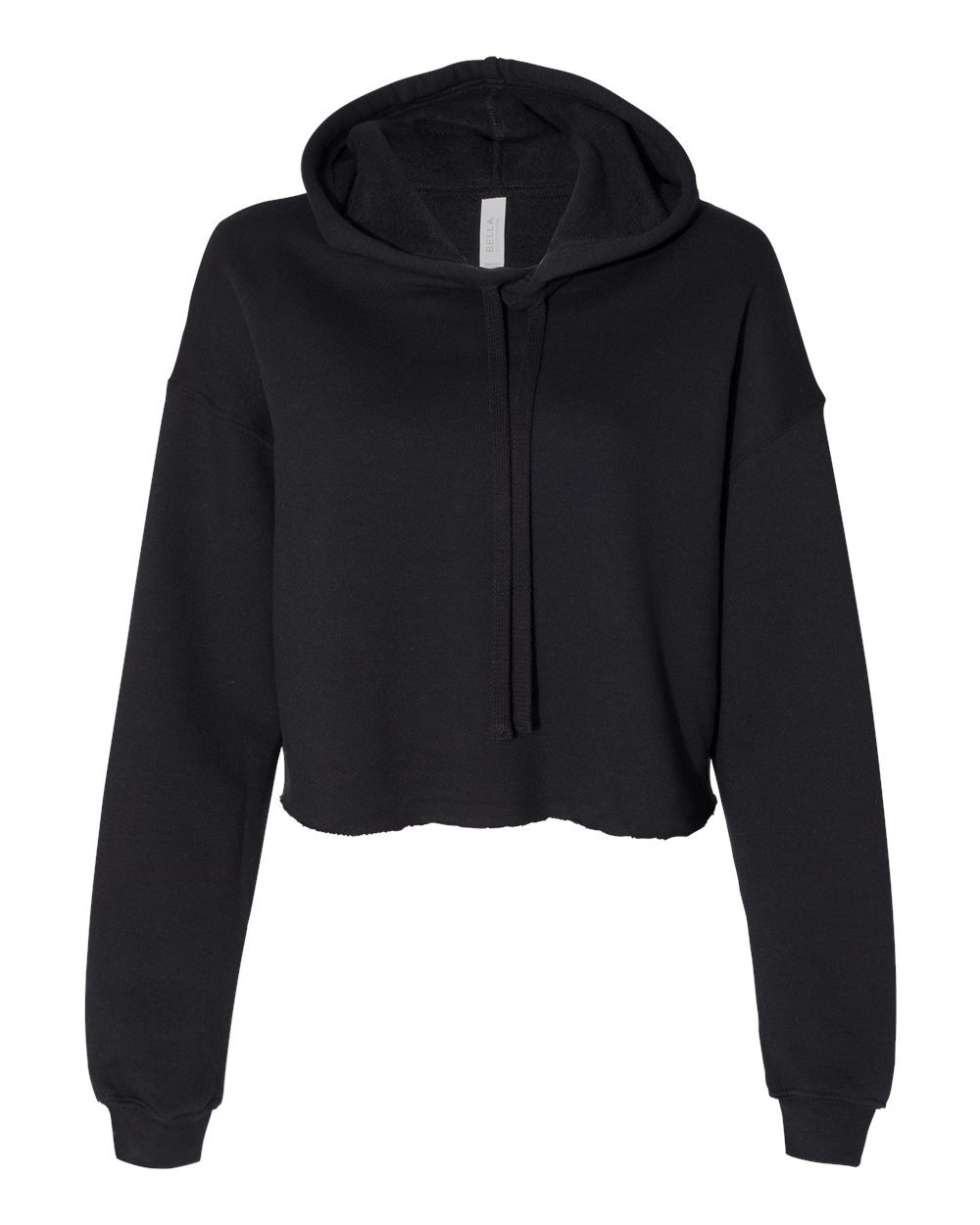 Front View of Black Women's Crop Fleece Hoodie - 7502