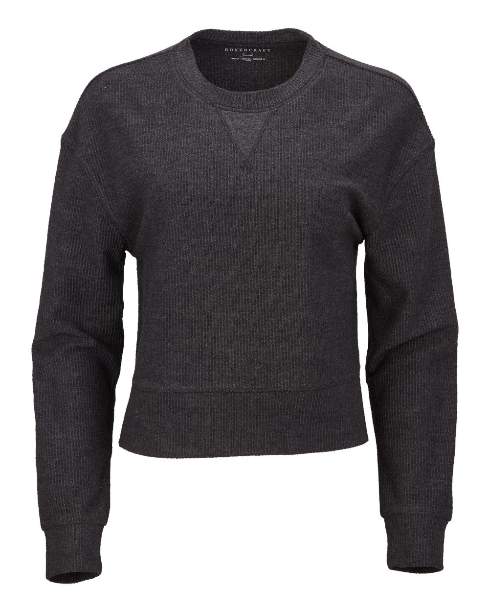 Front View of Black Women's Cropped Boxy Long Sleeve T-Shirt - BW5102