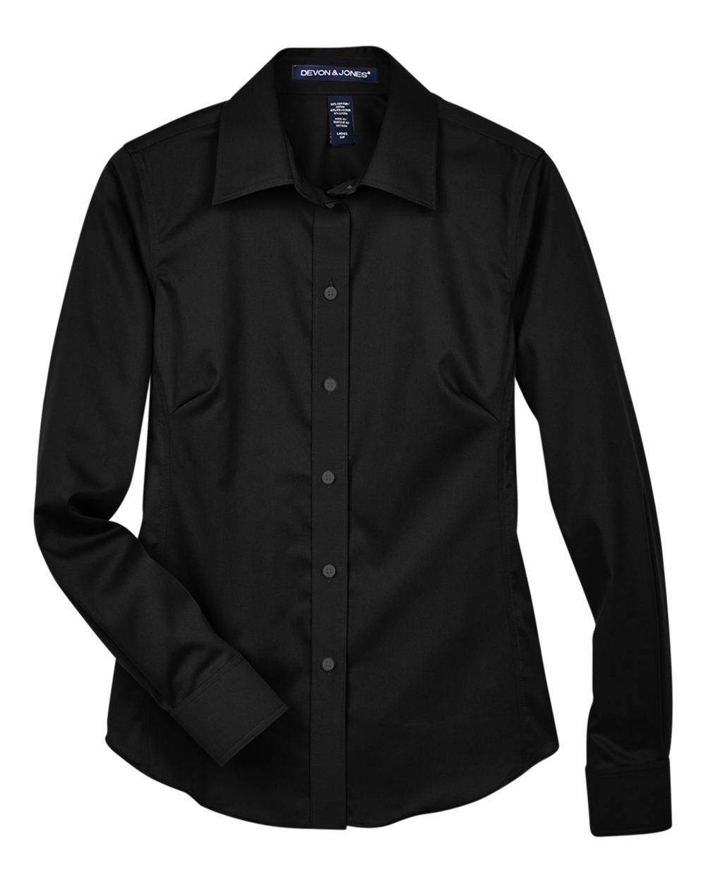 Front View of Black Women's Crown Collection® Solid Stretch Twill Woven Dress Shirt - DG530W