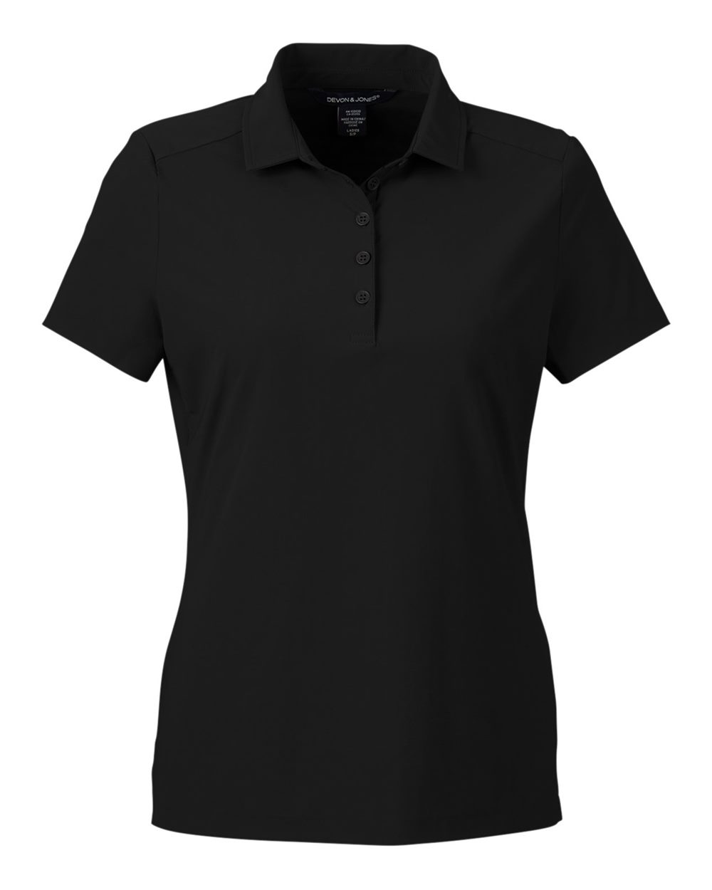 Front View of Black Women's CrownLux Performance® Windsor Welded Polo - DG110W