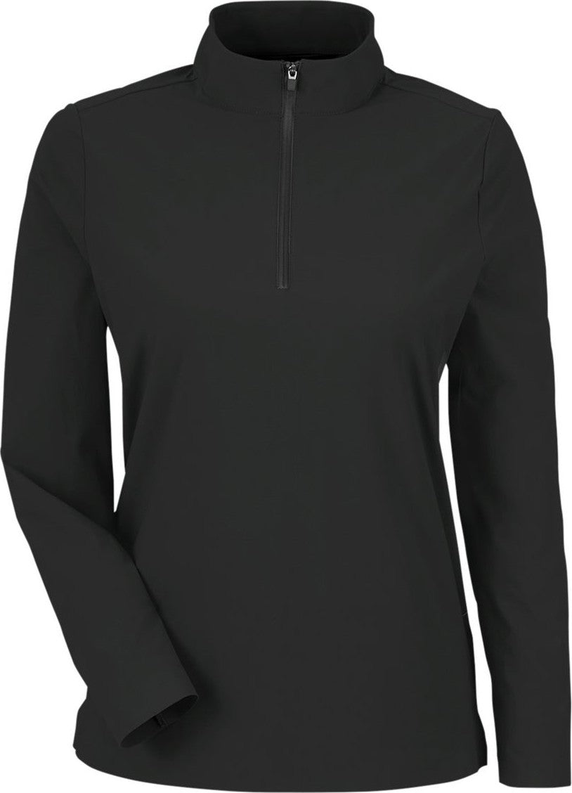 Front View of Black Women's CrownLux Performance® Windsor Welded Quarter-Zip Pullover - DG410W