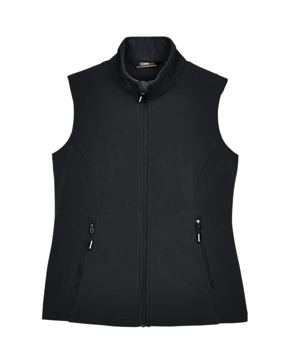 Front View of Black Women's Cruise Two-Layer Fleece Bonded Soft Shell Vest - CE701W