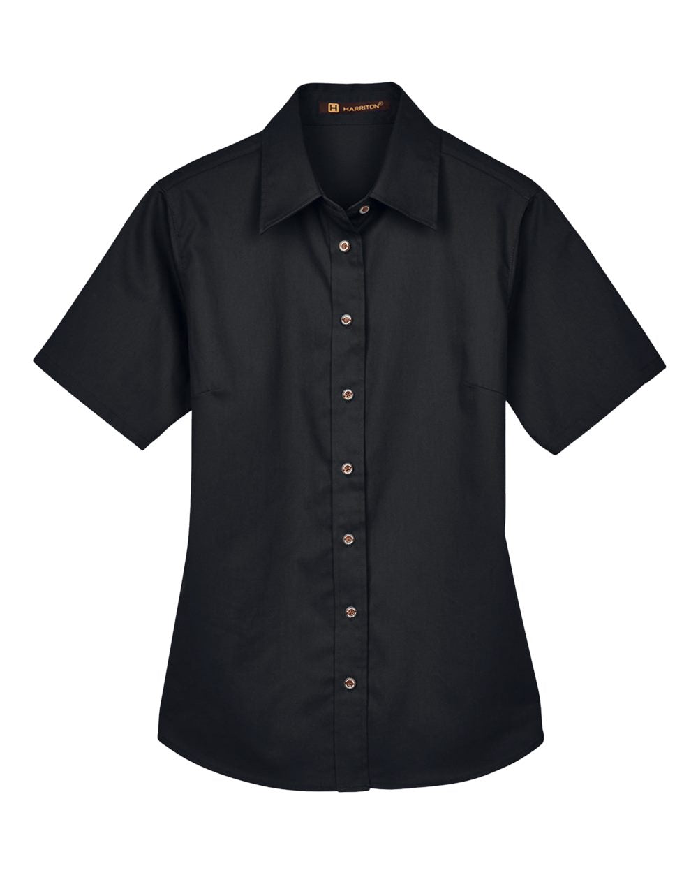 Front View of Black Women's Easy Blend™ Short Sleeve Twill Dress Shirt with Stain-Release - M500SW