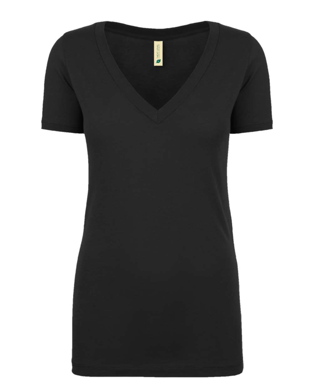 Front View of Black Women's Eco Performance V-Neck T-Shirt - 4240