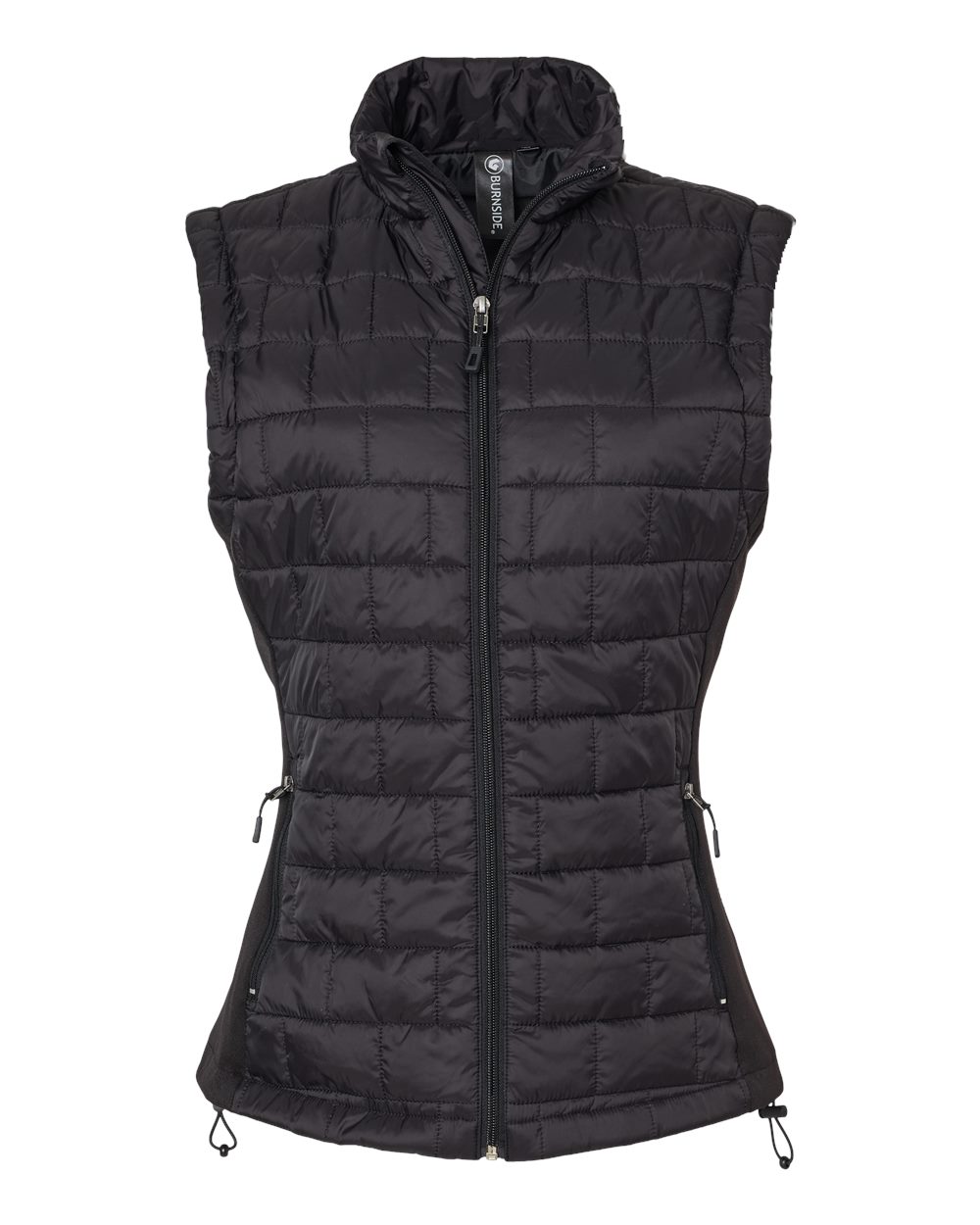 Front View of Black Women's Elemental Puffer Vest - 5703