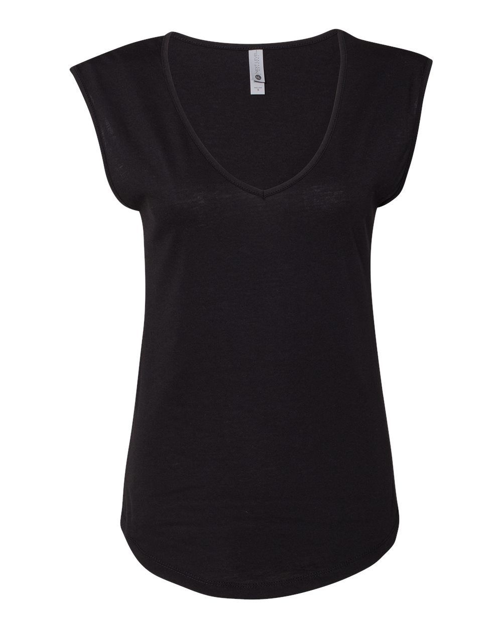 Front View of Black Women's Festival Sleeveless Deep V-Neck T-Shirt - 5040