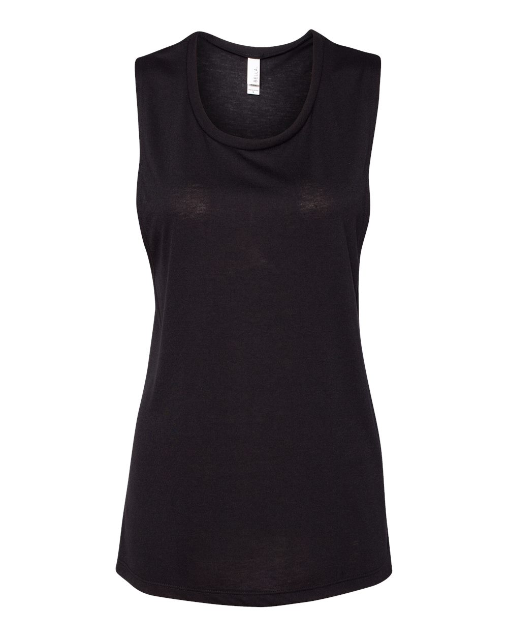 Front View of Black Women's Flowy Scoop Muscle Tank - 8803
