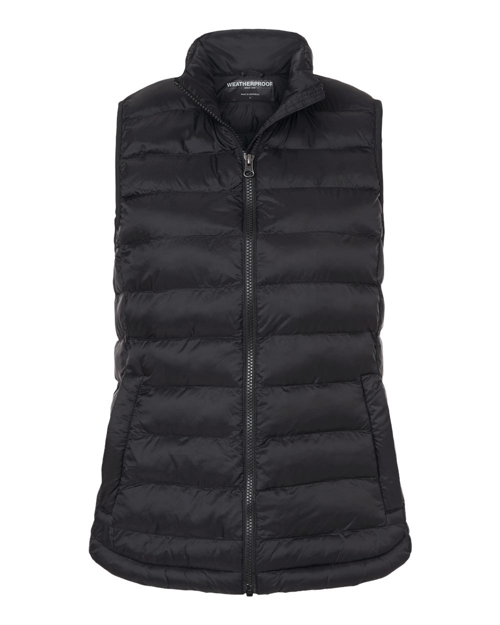 Front View of Black Women's Lightweight Poly-filled Packable Vest - W26717