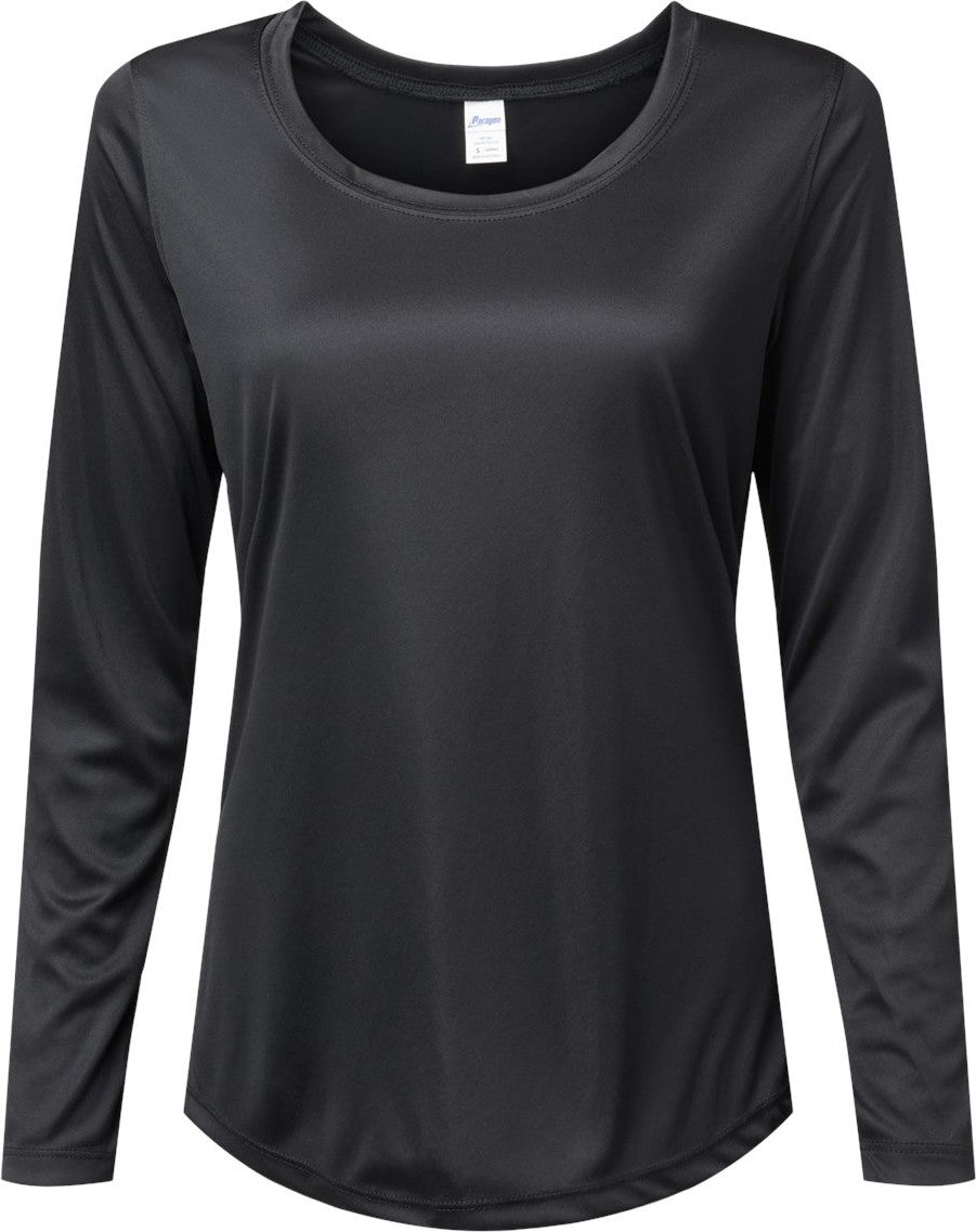 Front View of Black Women's Long Islander Performance Long Sleeve T-Shirt - 214