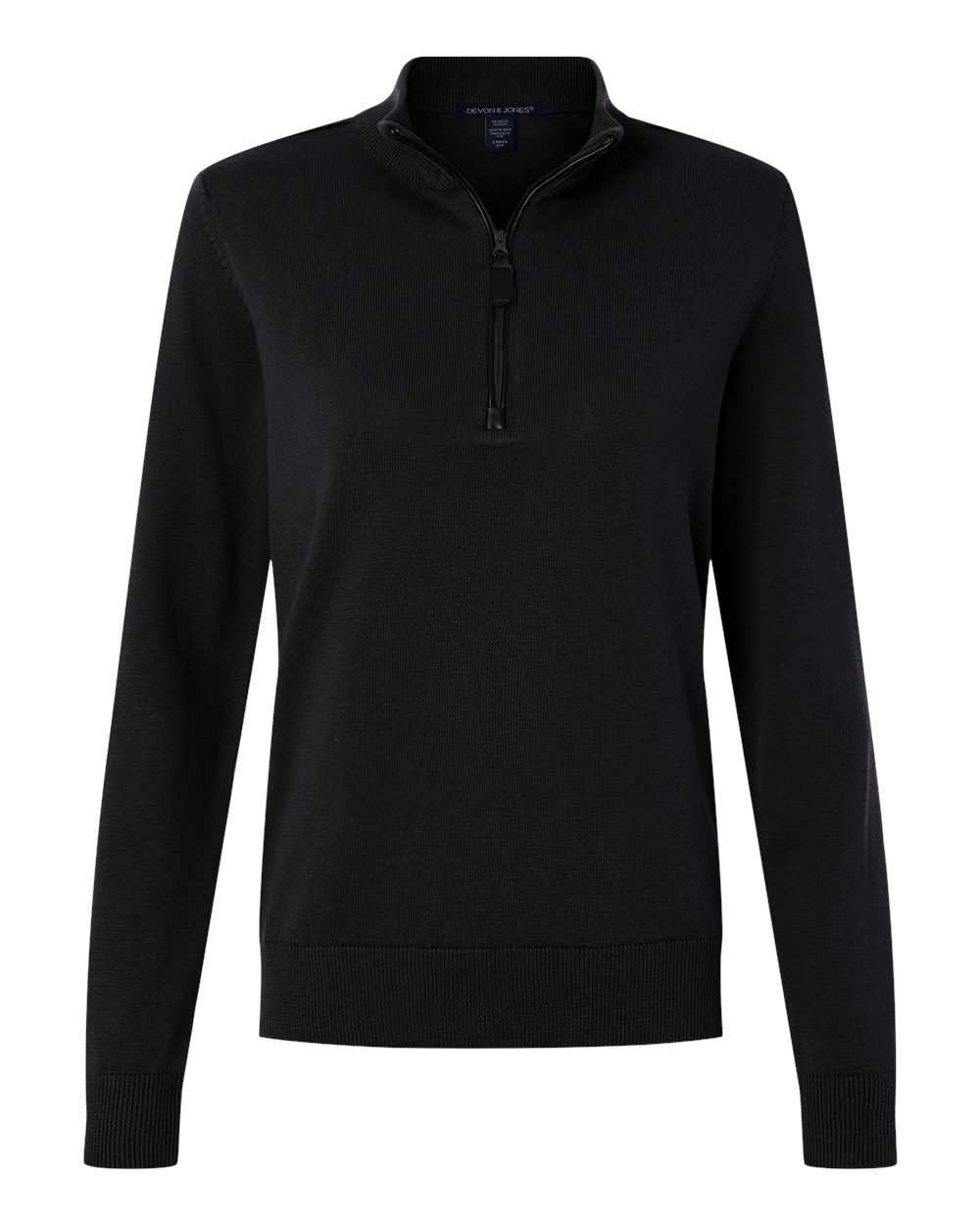 Front View of Black Women's New Classic Quarter-Zip Sweater - DG446W