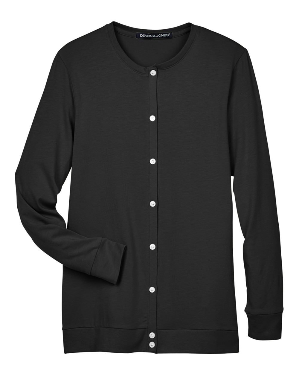 Front View of Black Women's Perfect Fit™ Ribbon Cardigan - DP181W