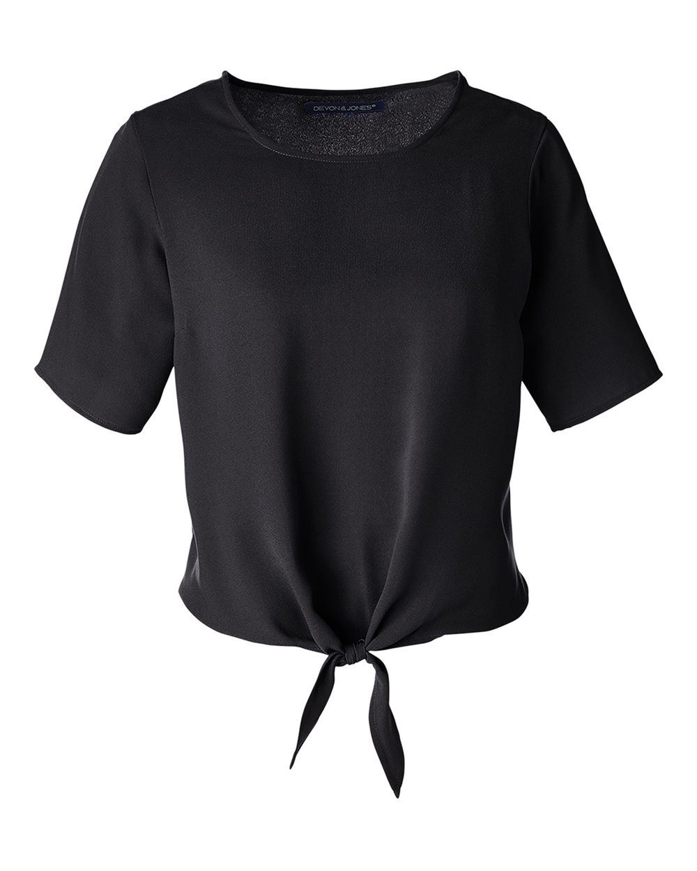 Front View of Black Women's Perfect Fit™ Tie Front Blouse - DP617W
