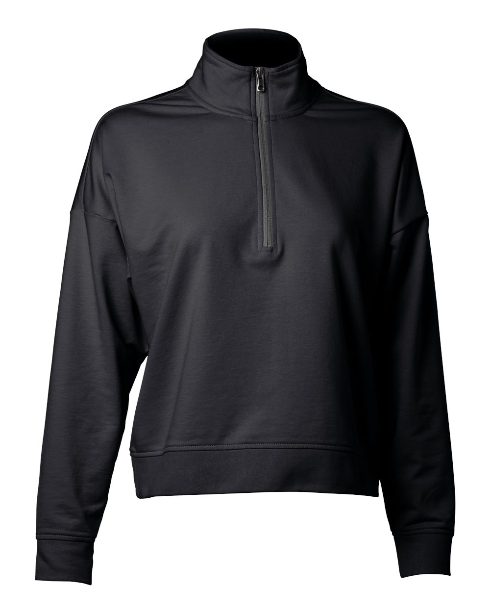 Front View of Black Women's Perform Quarter-Zip Pullover - EXP15WPQ