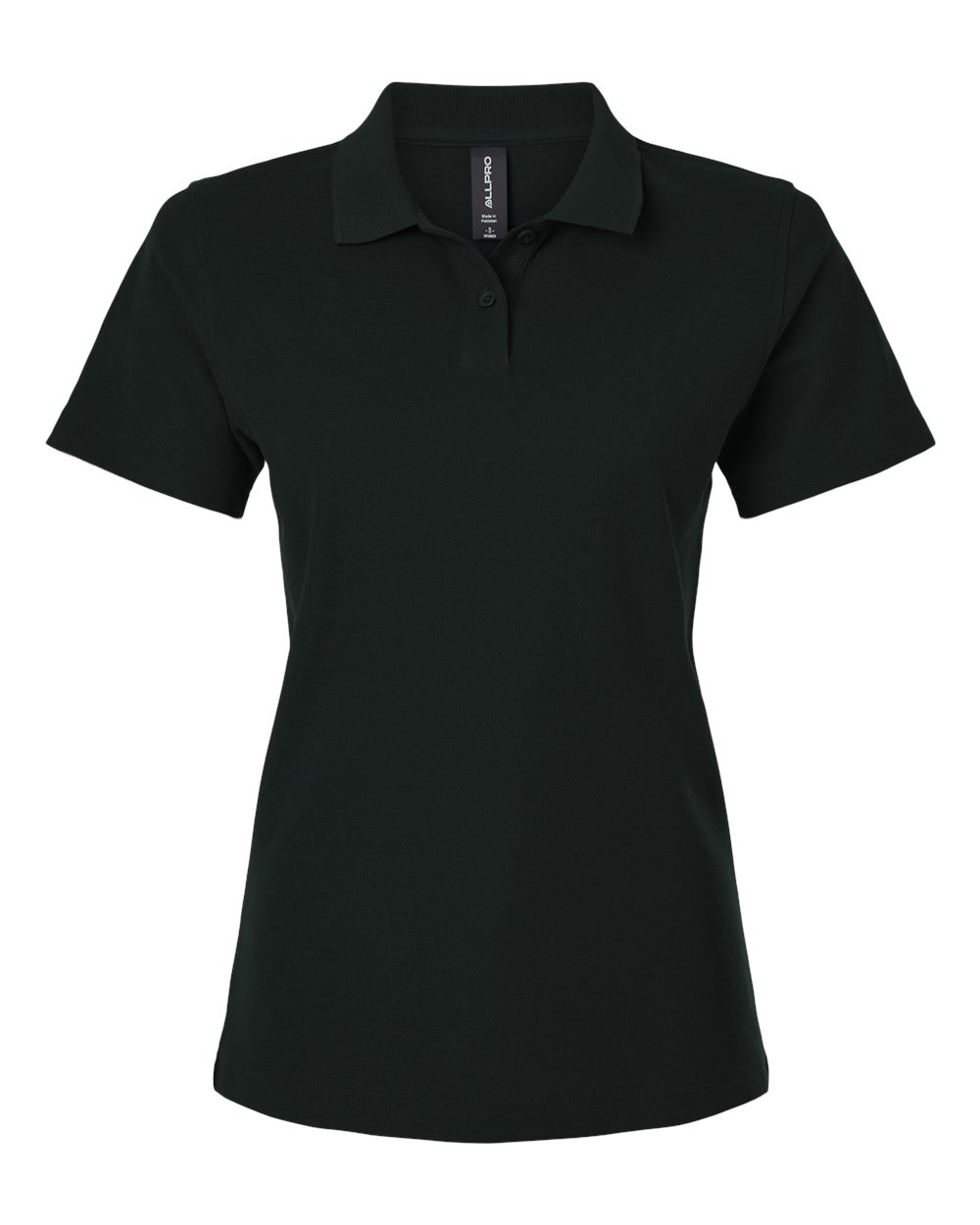 Front View of Black Women's Pique Polo - 62800L