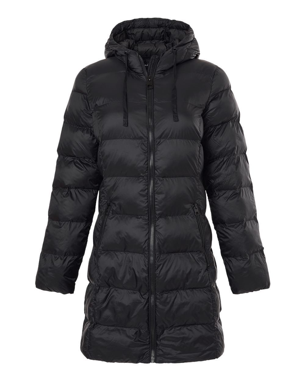 Front View of Black Women's Poly-filled 3/4 Length Coat - W26720