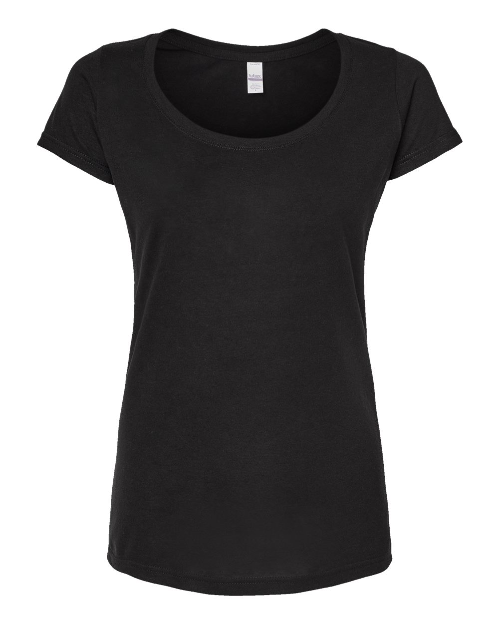 Front View of Black Women's Poly-Rich Scoop Neck T-Shirt - 243