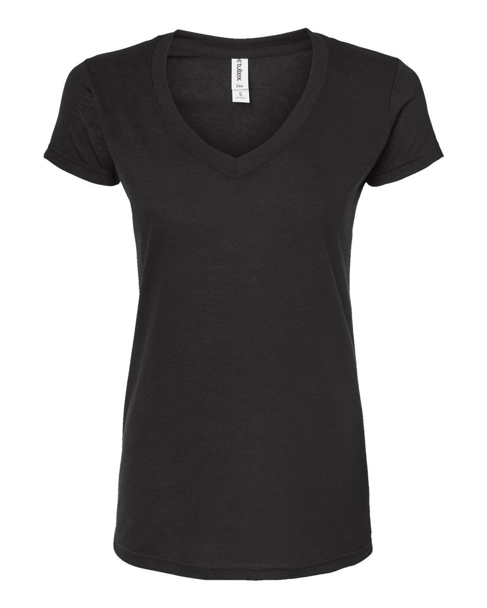 Front View of Black Women's Poly-Rich V-Neck T-Shirt - 244
