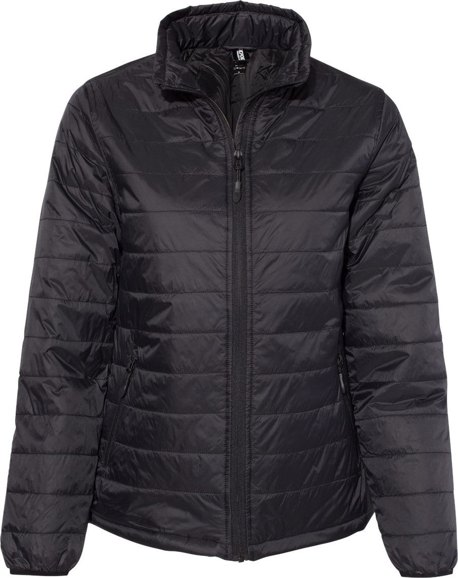 Front View of Black Women's Puffer Jacket - EXP200PFZ