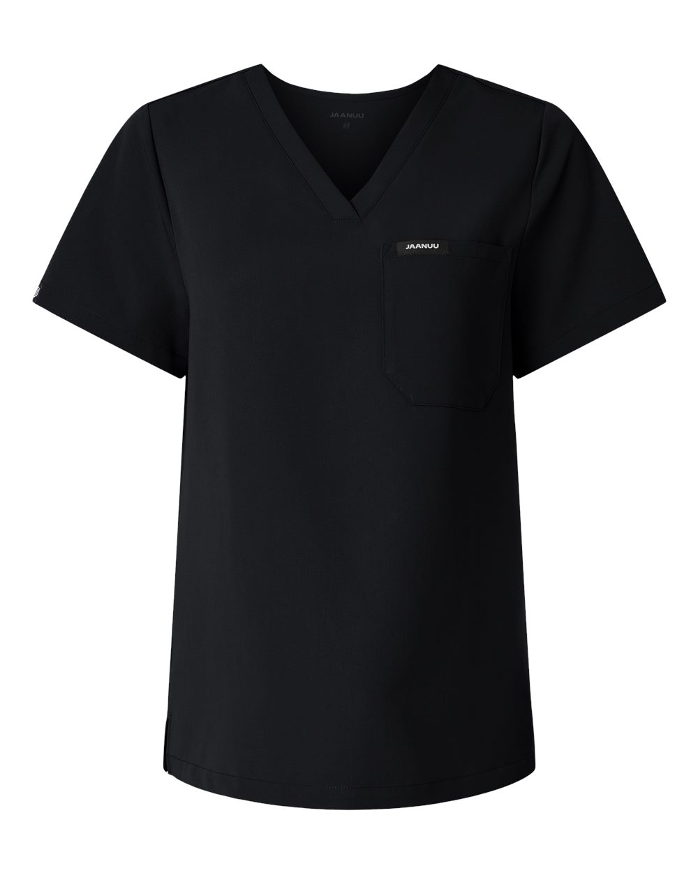 Front View of Black Women's Rhena Essential 1-Pocket Scrub V-Neck Top - W10001