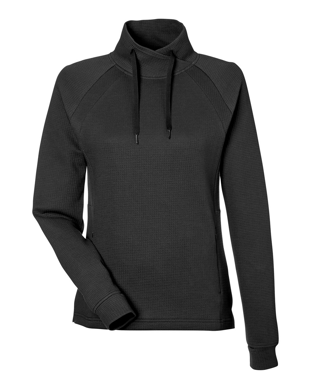 Front View of Black Women's Rhythm Waffle Pullover - NE200W
