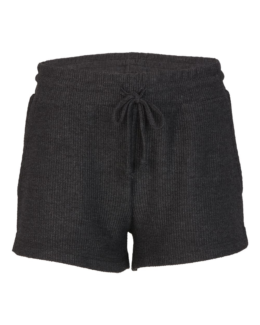 Front View of Black Women's Ribbed Knit Shorts - BW6506