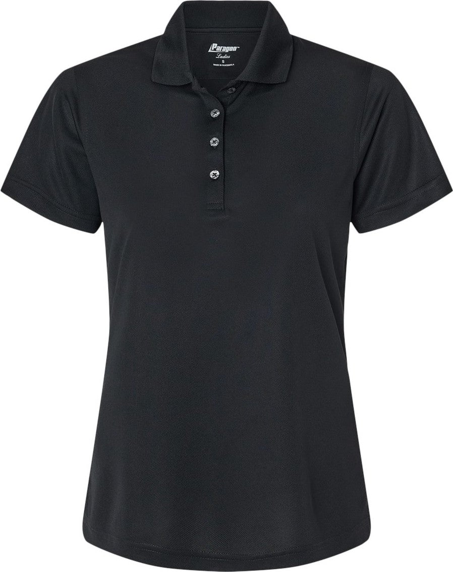 Front View of Black Women's Saratoga Performance Mini Mesh Polo - 104