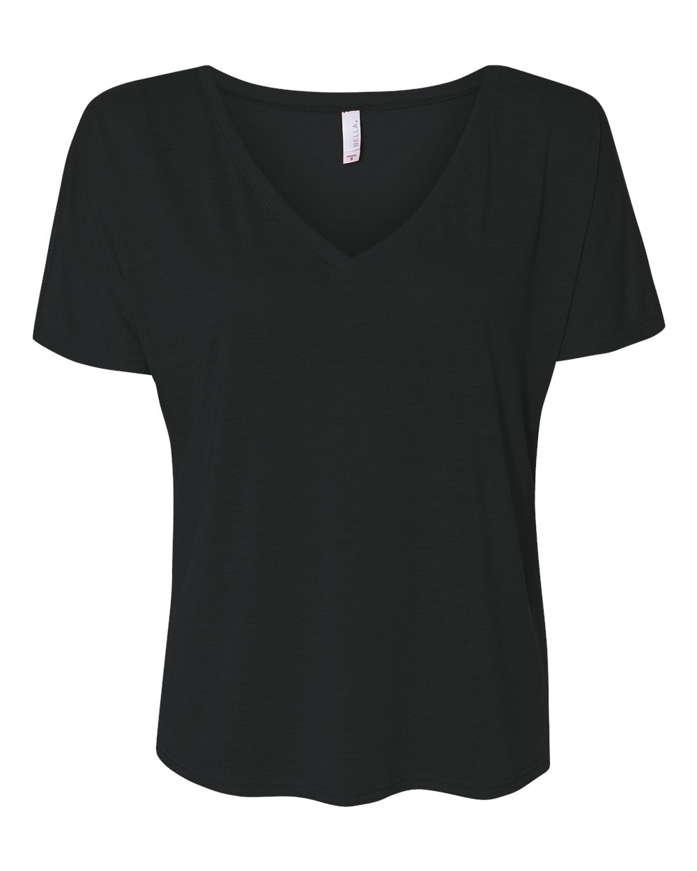 Front View of Black Women’s Slouchy V-Neck Tee - 8815
