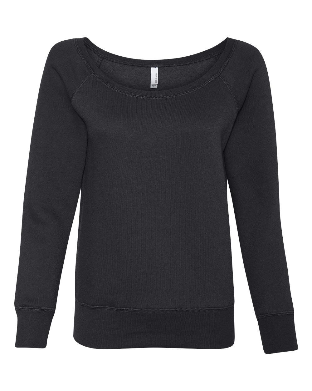 Front View of Black Women’s Sponge Fleece Wide Neck Sweatshirt - 7501