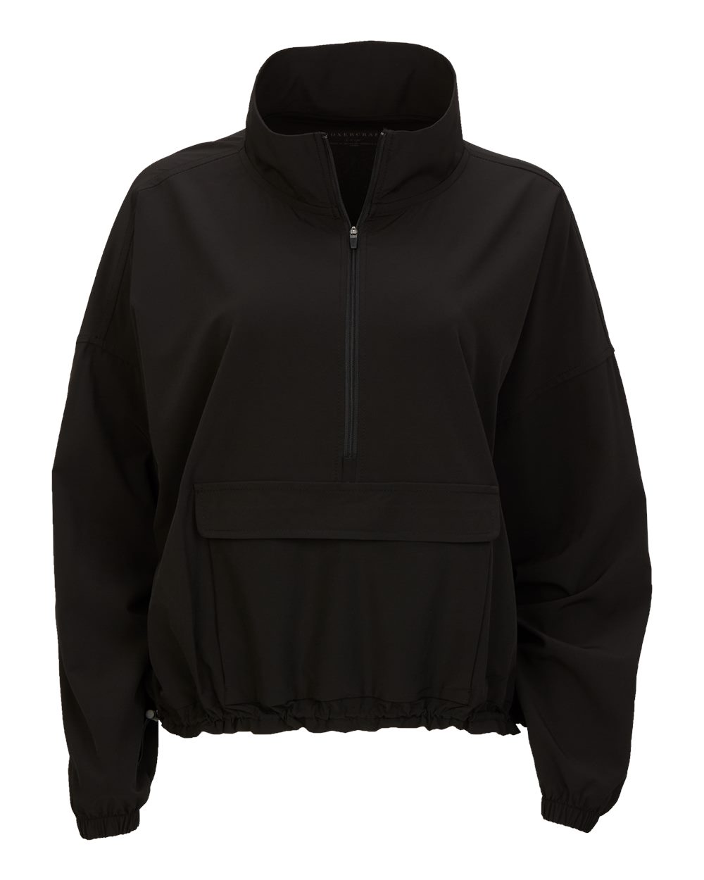 Front View of Black Women's Stretch Woven Quarter-Zip Pullover - BW5204
