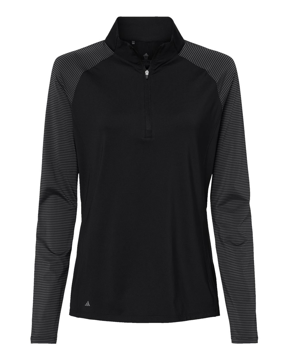 Front View of Black Women's Stripe Block Quarter-Zip Pullover - A521