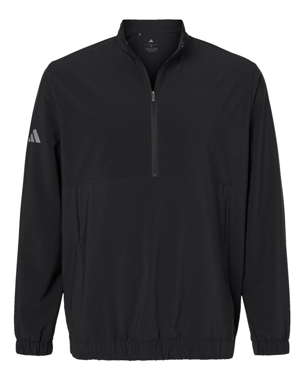 Front View of Black Woven Half-Zip Pullover - A705