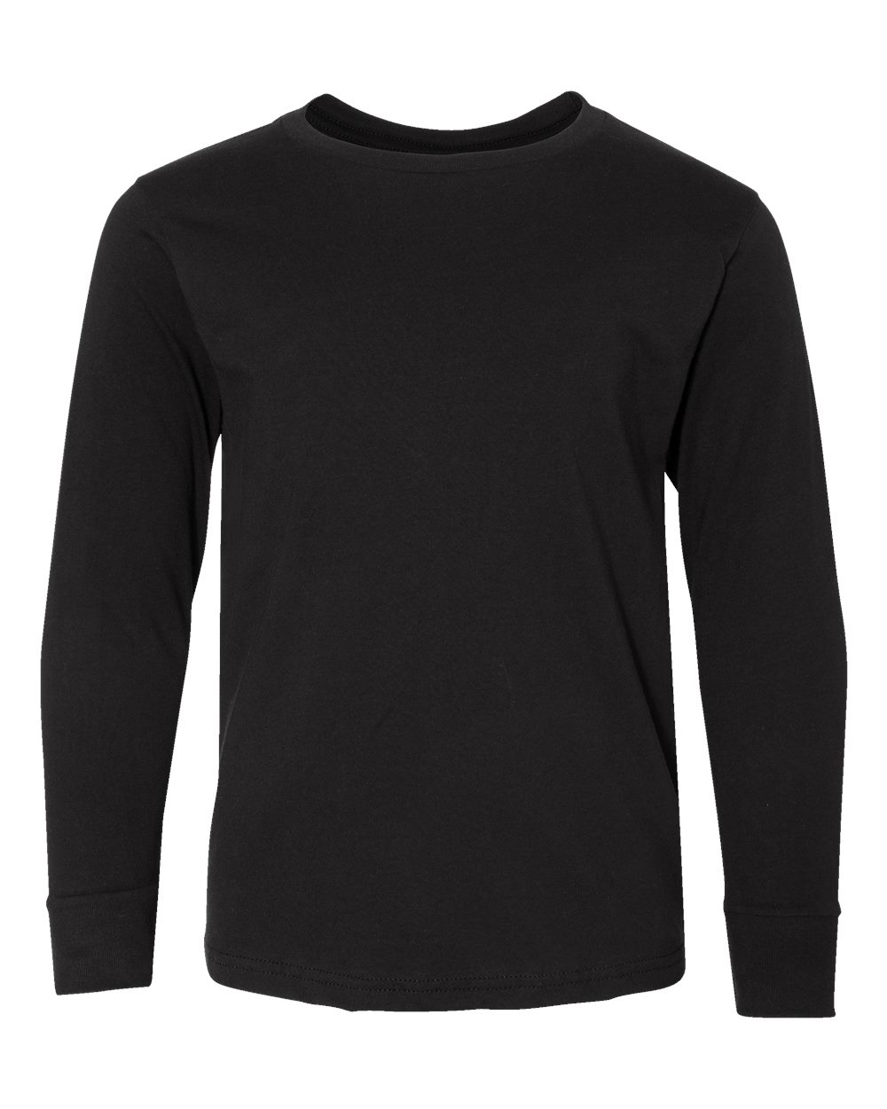 Front View of Black Youth Fine Jersey Long Sleeve Tee - 6201