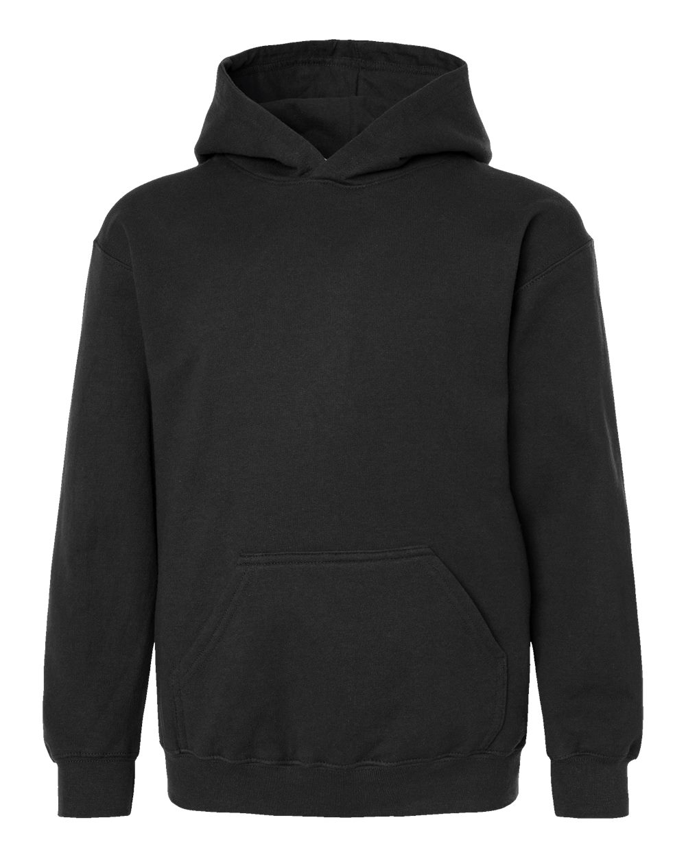Front View of Black Youth Hooded Sweatshirt - 320Y