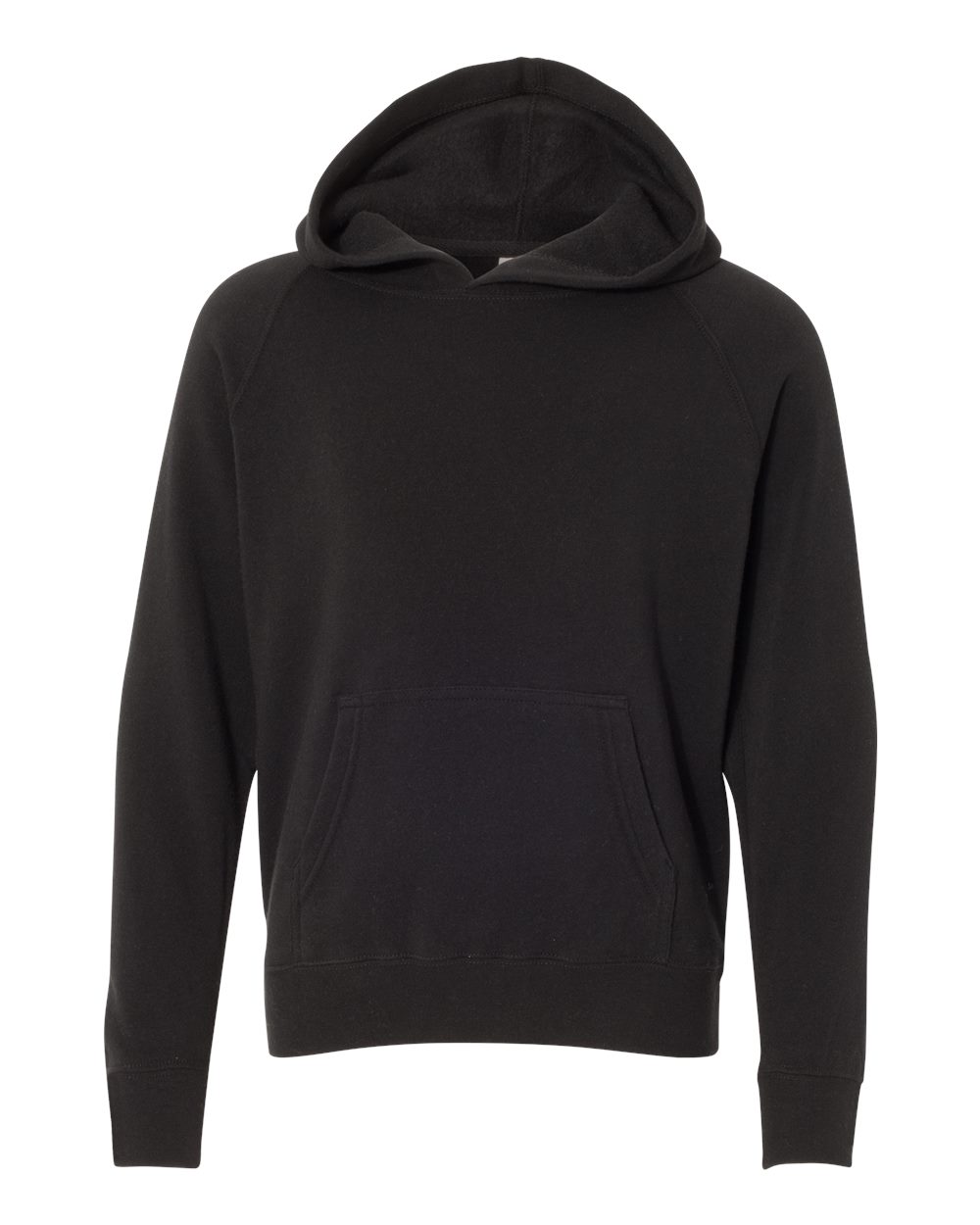 Front View of Black Youth Lightweight Special Blend Raglan Hooded Sweatshirt - PRM15YSB