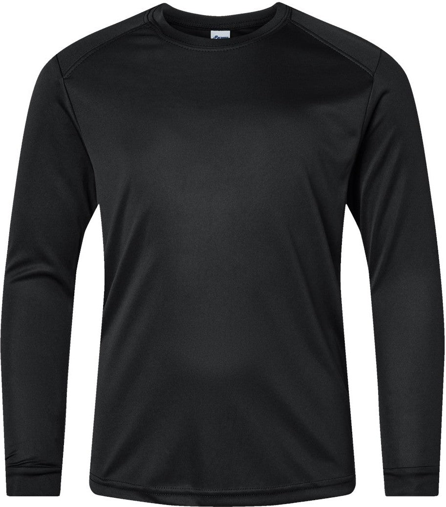 Front View of Black Youth Long Islander Performance Long Sleeve T-Shirt - 218Y