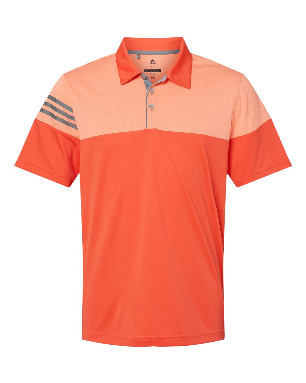 Front View of Blaze Orange/ Vista Grey Heathered 3-Stripes Colorblocked Polo - A213