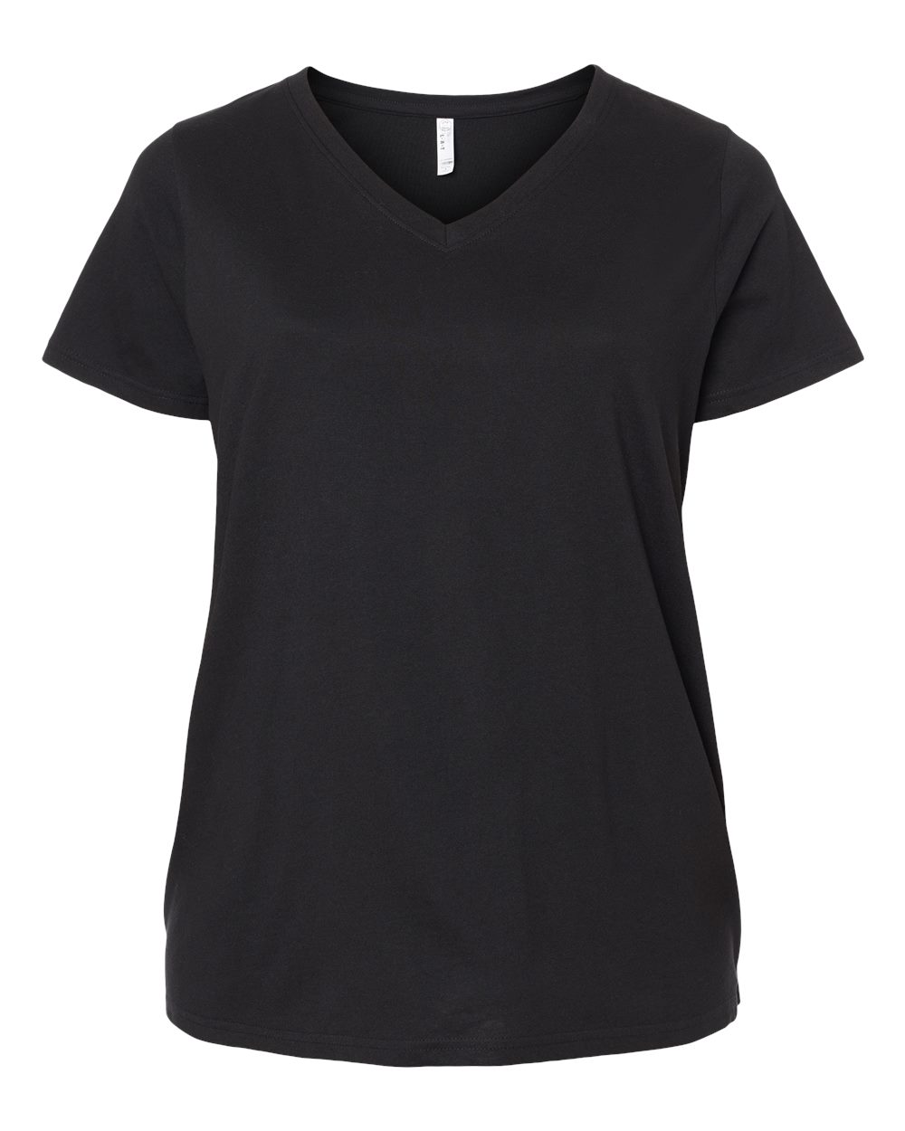 Front View of Blended Black Curvy Collection Women's Fine Jersey V-Neck Tee - 3817