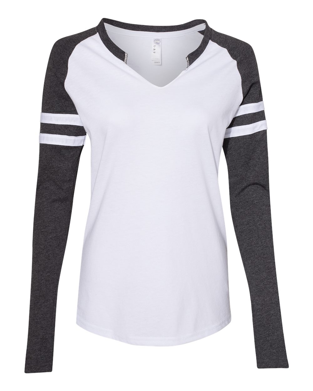 Front View of Blended White/ Vintage Smoke Women's Fine Jersey Mash Up Long Sleeve T-Shirt - 3534